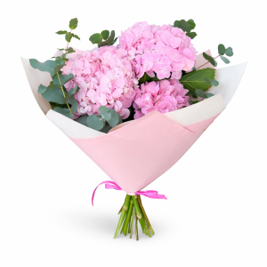 3 Roosa hortensiaga kimp